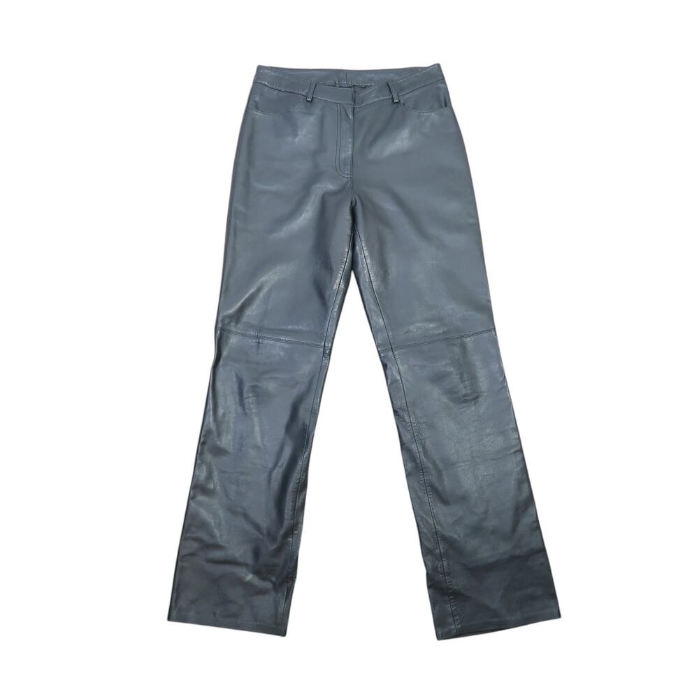 Vintage 90s Vakko Sport Black Leather High Rise Straight Leg Pants 8